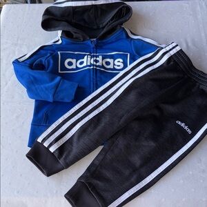 Adidas Kids Black and Blue Tracksuit Bottoms 2T